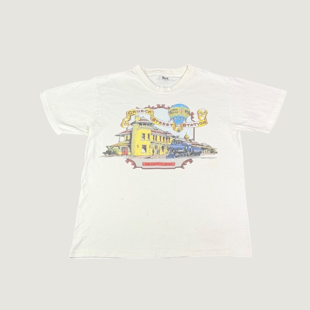 Vintage Anvil Church Street Station Orlando Florida T-Shirt Mens Large White
